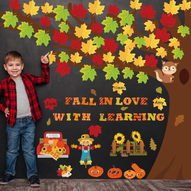 Joffetii 120Pcs Fall Bulletin Board Decorations - Fall in Love with Learning Thanksgiving Autumn Scarecrow Pumpkin Cutouts for Classroom School Office Home Wall - Image 4